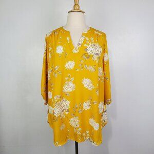 Worthington Yellow Hydrangea Flowers Elbow Sleeve Pullover Top NEW NWT Size 3X